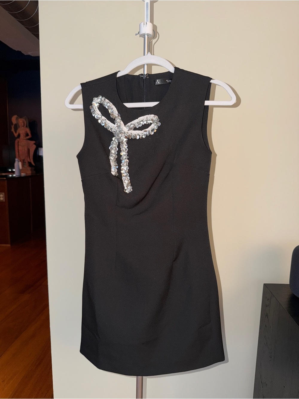 Sleeveless Black Dress with Crystal Bow Detail